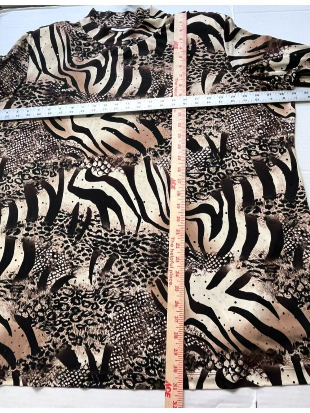 Susan Graver Blouse Top 3X Brown Black Animal Print Sequins 3/4 Sleeve Mock Neck - Picture 5 of 9